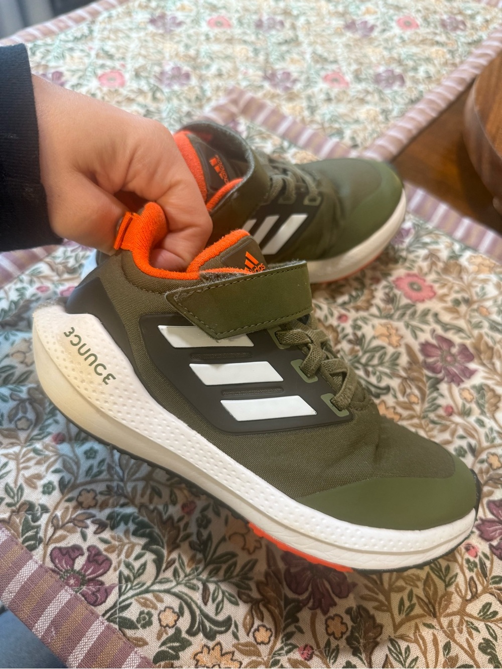 Adidas Kids' Olive Green and Orange Athletic Sneakers